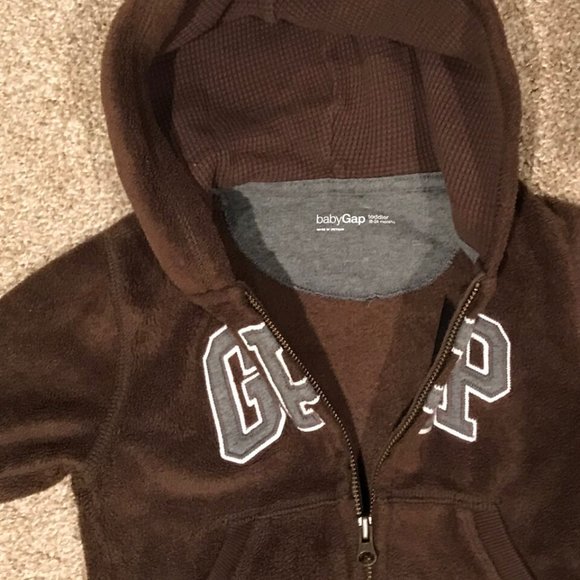 baby Gap Boys Logo Brown Cozy Fleece Hoodie Zip Sweatshirt Jacket 18-24m - Picture 3 of 3